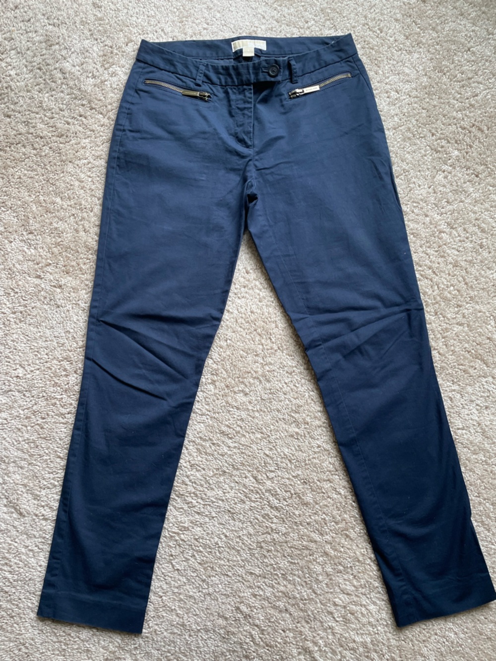 Navy Slim Dress Pants with Front Zip Pockets